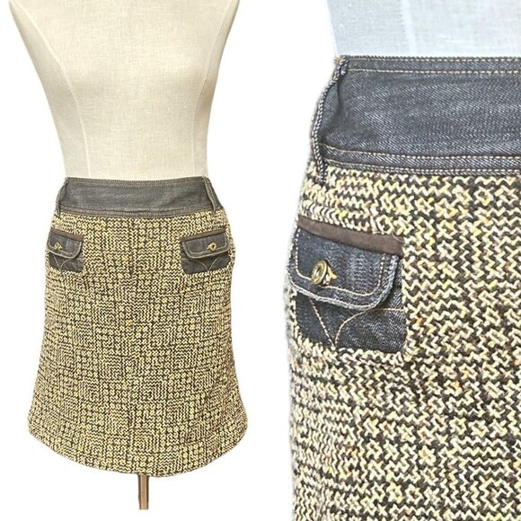 Dolce & Gabbana Tweed Skirt Size 6 Brown Wool Blend Vintage 90's